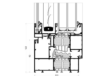 průřez oknem GN75 s meziskelní žaluzií (GN2011 + GN2021 + GN2071)