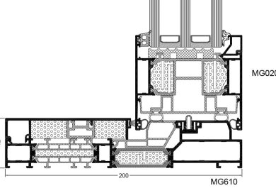 řez rámem a prahem systému INFERNO Monorail (MG610 + MG020)